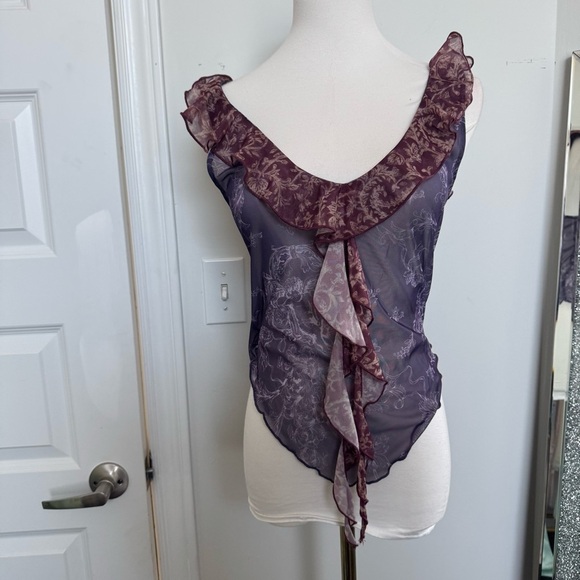 Kimichi blue Sheer Ruffle Fairycore Blouse – Vintage Mesh Lettuce Hem Top m - Picture 3 of 5